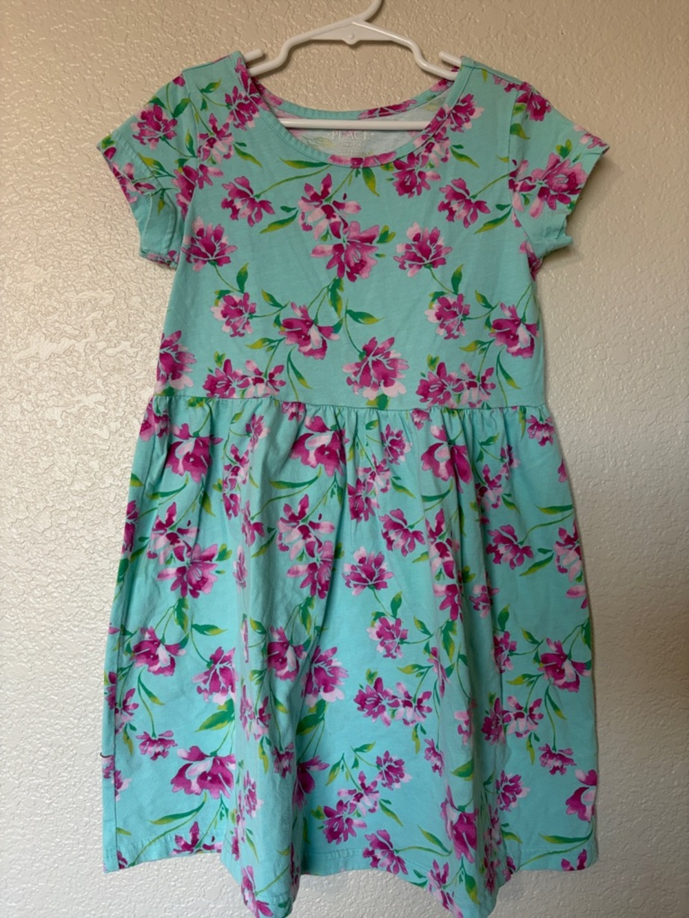 The Children's Place Aqua Dress with Pink Floral Print